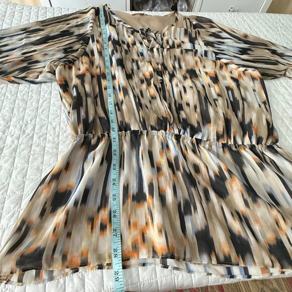 Ellen Tracy Womens Abstract Print Long-Sleeve Tunic Top With Bow Tie Neck Size M - Picture 5 of 8